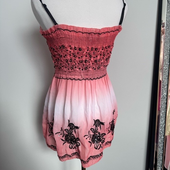 Y2K Pink and Black Embroidered Top Fairycore embroidered beaded sequins L/XL - Picture 5 of 6